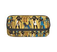 Astuccio con stampa della serie tribale dell'antico Egitto, astuccio di grande capacità, astuccio multiuso per trucchi con cerniera, Nero , Taglia unica, Beauty case