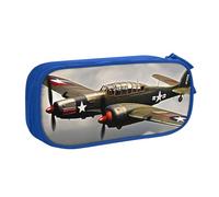 Astuccio con stampa di aeroplano della Seconda Guerra Mondiale 2, scala standard 2_00x, grande capacità, portapenne con cerniera, organizer da scrivania con cerniera, per scuola e ufficio, Blu, Taglia