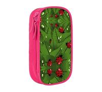Astuccio con stampa di foglie e coccinelle, pratico astuccio multi-scomparto per ufficio, viaggi, scuola, arte e uso quotidiano, rosa, Taglia unica, Con tasca per il