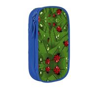 Astuccio con stampa di foglie e coccinelle, pratico astuccio multi-scomparto per ufficio, viaggi, scuola, arte e uso quotidiano, Blu, Taglia unica, Con tasca per il