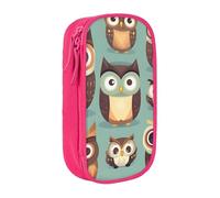 Astuccio con stampa di gufi in stile cartone animato, pratico astuccio multi-scomparto per ufficio, viaggi, scuola, arte e uso quotidiano, rosa, Taglia unica, Con tasca per il