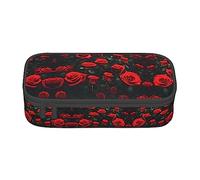 Astuccio con stampa di molte rose rosse, astuccio per penne e matite di medie dimensioni, con doppia cerniera per lavoro, carino