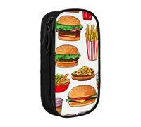 Astuccio con stampa fast food, pratico astuccio multi-scomparto per ufficio, viaggi, scuola, arte e uso quotidiano, Nero , Taglia unica, Con tasca per il