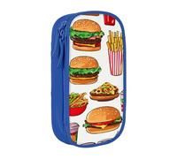 Astuccio con stampa fast food, pratico astuccio multi-scomparto per ufficio, viaggi, scuola, arte e uso quotidiano, Blu, Taglia unica, Con tasca per il