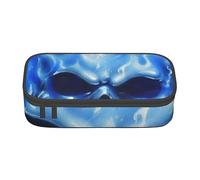 Astuccio con stampa floreale Border Collie, grazioso astuccio ad alta capacità, con cerniera, versatile e resistente, per scuola, ufficio e viaggi, Teschio Fiamma Blu, Taglia unica, Organizer per