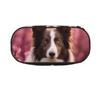 Astuccio con stampa floreale Border Collie, spazioso astuccio per penne con cerniera, strumenti per il trucco ad alta capacità, forniture per ufficio, Nero, One Size, Carino