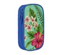 Astuccio con stampa hawaiana con foglie tropicali e fiori, pratico astuccio multi-scomparto per ufficio, viaggi, scuola, arte e uso quotidiano, Blu, Taglia unica, Con tasca per il