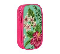 Astuccio con stampa hawaiana con foglie tropicali e fiori, pratico astuccio multi-scomparto per ufficio, viaggi, scuola, arte e uso quotidiano, rosa, Taglia unica, Con tasca per il