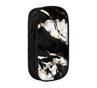Astuccio con stampa in marmo bianco e nero, pratico astuccio multi-scomparto per ufficio, viaggi, scuola, arte e uso quotidiano, Nero , Taglia unica, Con tasca per il