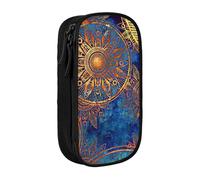 Astuccio con stampa mandala cielo stellato, pratico astuccio multi-scomparto per ufficio, viaggi, scuola, arte e uso quotidiano, Nero , Taglia unica, Con tasca per il