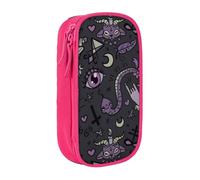 Astuccio con stampa spettrale gotica viola, nero, pratico, multi-scomparto, per ufficio, viaggi, scuola, arte e uso quotidiano, rosa, Taglia unica, Con tasca per il