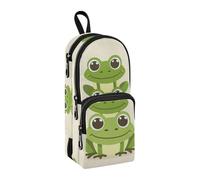 Astuccio con tre rane verdi, grande capacità, con scomparto per studenti, a forma di zaino, organizer per cancelleria, astuccio per matite e pennarelli, per scuola, ufficio, lavoro, Tre rane verdi,