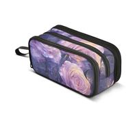 Astuccio con tre rose rosa, grande capacità, per ragazzi e ragazze, astuccio a 3 scomparti, astuccio per studenti, cancelleria, organizer per pennarelli, per scuola, ufficio, lavoro, Tre Rose Rosa,