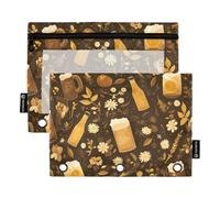 Astuccio con zip con finestra trasparente nero dorato birra astuccio in plastica grande e robusto raccoglitore in pollici 3 anelli per forniture per ufficio multicolore 2 pezzi