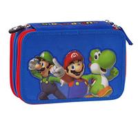 Super Mario Astuccio 3 ZIP BLU Completo Di Cancelleria
