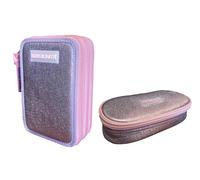 Astuccio Corredo Tinta Unita Pool Over 3 Cerniere Elegant Glamour Gradient Rosa Viola completo di cancelleria + astuccio ovale Zip per Scuola Bambina Ragazza + portachiave e penna colorata