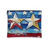 Astuccio cosmetico con design a stella, borsa per trucco patriottica vintage dipinta a olio con cerniera per donne, organizer portatile da viaggio in tela, regalo per il giorno dell'indipendenza
