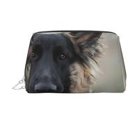 Astuccio cosmetico in pelle con stampa di pastore tedesco, borsa per il trucco in pelle per borsa con chiusura superiore con cerniera elegante borsa da toilette, Argento, taglia unica