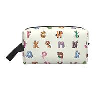 Astuccio cosmetico per donna Cartoon Animal Alphabet Abc Borsa da toilette Spazioso Astuccio cosmetico impermeabile con cerniera Accessori Organizzatore per ragazze Donna Fidanzata Moglie