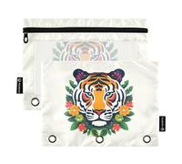 Astuccio creativo a forma di tigre per raccoglitore a 3 anelli, con cerniera, con finestra trasparente, per ufficio, confezione da 2, Multicolore, one sizex2, Astuccio per matite