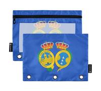 Astuccio da donna a 3 anelli, con cerniera, astuccio per matite e penne, morbido raccoglitore trasparente per la scuola, tasche con bandiera della provincia di Huelva, 24,9 x 18 cm, 2 confezioni