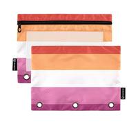 Astuccio da donna a 3 anelli, raccoglitore con cerniera, astuccio per matite e penne, rosa, per la scuola, trasparente, tasche, bandiera lesbica, orgoglio 24,9 x 18 cm, 2 confezioni