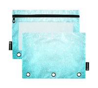 Astuccio da lavoro per 3 raccoglitori ad anelli, con cerniera, astuccio per matite carino, trasparente, per la scuola, con glitter blu chiaro, 24,9 x 18 cm, 2 confezioni
