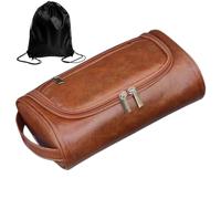 Astuccio da toilette con manico per uomo/donna in pelle PU con 1 sacchetti con coulisse, ideale per viaggi e sport (marrone)