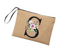 Astuccio da toilette personalizzato iniziale da donna per viaggio giornaliero sacchetto trucco lettera regali per mamma fidanzate damigelle d'onore piccola borsa per il trucco, S