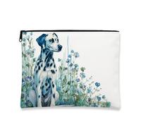 Astuccio da viaggio con motivo floreale dalmata, blu e verde, borsa da viaggio da donna, piccolo astuccio portatile in tela con cerniera, scelta perfetta per la primavera, blu, 7x9 Inch, Dalmata