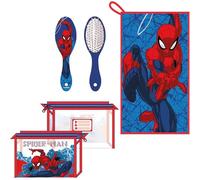 Astuccio da viaggio con pettine, asciugamano e borsa Spiderman per viaggio o scuola, rosso, astuccio trasparente con cerniera, rosso, Astuccio da toilette trasparente con cerniera
