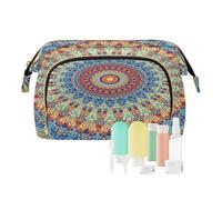 Astuccio da viaggio rotondo mandala ornamento per donne uomini ragazze etniche bohemian impermeabile borsa per trucco essenziale viaggio multicolore beauty case, multicolore, Beauty case