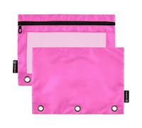 Astuccio decorativo per 3 raccoglitori ad anelli, colore rosa, tinta unita, con cerniera, per la scuola, trasparenti, tasche per pastelli, 24,9 x 18 cm, 2 confezioni