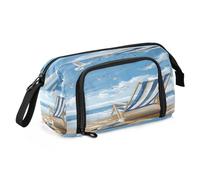 Astuccio di grande capacità blu cielo sopra la sedia da spiaggia a righe astuccio portapenne astuccio per cancelleria borsa trucco organizzatore ufficio per adulti, Blue Sky Over - Sedia da spiaggia a