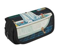 Astuccio di grande capacità con cerniera divertente fantasma nella vasca da bagno, astuccio multifunzione con 3 scomparti per adulti in tessuto per trucco per donne e uomini, organizer per forniture