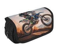 Astuccio di grande capacità, con cerniera, per sport, moto, motocross, multifunzione, con 3 scomparti, borsa per trucco in tessuto per adulti, per donne e uomini, organizer per forniture per ufficio