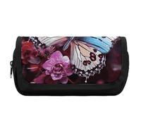 Astuccio di grande capacità con farfalle colorate su fiori astuccio per penne estetiche da uomo organizer per strumenti da ufficio, Stile, One size