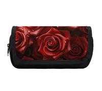 Astuccio di grande capacità, con molte rose rosse, astuccio per penne estetiche da uomo, organizer per attrezzi da ufficio, Stile, One size