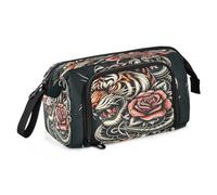Astuccio di grande capacità con testa di tigre con serpente e rosa rossa, astuccio per penne, matite, cancelleria, borsa per trucco, organizer da ufficio per adulti, Design con testa di tigre con