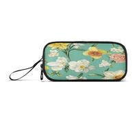 Astuccio di grande capacità per ragazze adolescenti, astucci per la scuola adolescenti must have con manico fiori narcisi peonia narciso turchese