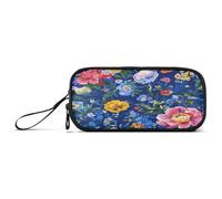 Astuccio di grande capacità, per uomo, scuola, scuola materna con scomparto floreale, peonie, viola del pensiero, amaryllis
