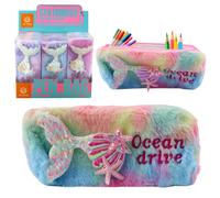 Astuccio di peluche con coda di sirena e paillettes in colori pastello