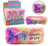 Astuccio di peluche con coda di sirena, rosa e viola con paillettes