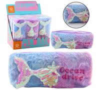 Astuccio di peluche con motivo della sirena e paillettes viola-blu