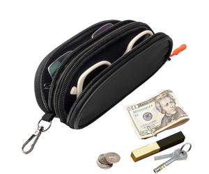 Astuccio Doppio Occhiali - Custodia Morbida Occhiali Da Sole Con Cerniera | Pochette Portatile Eyeglasses Con Moschettone | Portaocchiali 2 Tasche Per Uomini Donne, Impermeabile Antiurto, Organizer