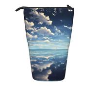 Astuccio espandibile con nuvole bianche sul mare, borsa per matite con supporto espandibile, tessuto Oxford multi-design, altezza regolabile, borsa cosmetica multiuso