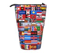 Astuccio espandibile con varie bandiere, in tessuto Oxford multi-design, altezza regolabile, borsa cosmetica multiuso