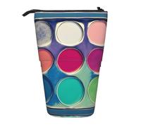 Astuccio espandibile rotondo per matite con supporto per tavolozza di colori, tessuto Oxford multi-design, altezza regolabile, borsa cosmetica multiuso