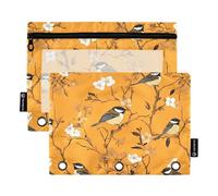 Astuccio estetico a 3 anelli con cappuccio nero e uccellini cincia arancione con cerniera 2 confezioni cartella porta trucchi organizer documenti ufficio