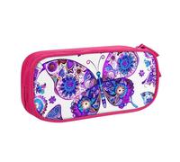 Astuccio etnico con farfalla per ragazzi e ragazze mandala fiore grande portapenne scrivania cancelleria organizzatore matita astuccio per scuola ufficio borsa trucco con cerniera, Blu, 21x5x10.5cm